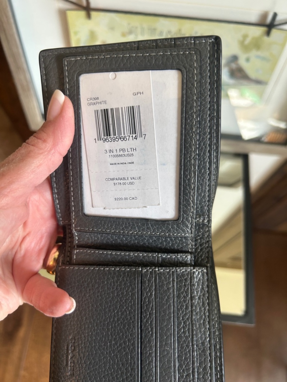 Coach Men's Dark Gray Pebbled Leather Money Clip Wallet - Picture 10 of 14